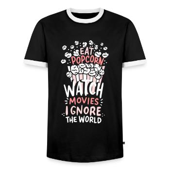 Popcorn Watch Movies gift idea couch potato fun - Men's Ringer Shirt - black/white - Front - AI Model Female 172 light (172cm) & AI Model Male 178 light (178cm)