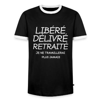 RETRAITÉ LIBÉRÉ DÉLIVRÉ - T-shirt contrasté Homme - noir/blanc - Devant - AI Model Female 172 light (172cm) & AI Model Male 178 light (178cm)