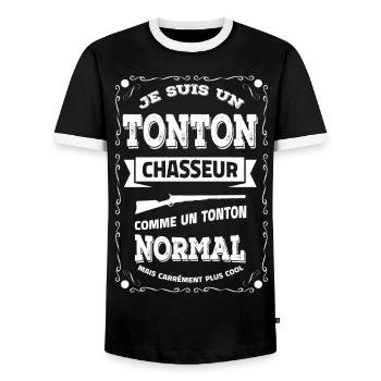 TONTON CHASSEUR ET PLUS COOL - T-shirt contrasté Homme - noir/blanc - Devant - AI Model Female 172 light (172cm) & AI Model Male 178 light (178cm)