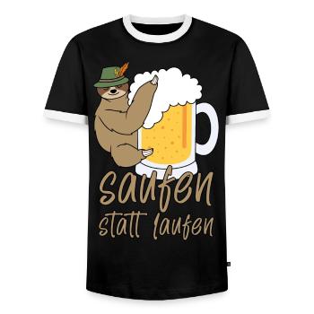 Saufen statt Laufen Faultier Bier Lustige Sprüche - Männer Kontrast-T-Shirt - Schwarz/Weiß - Vorne - AI Model Female 172 light (172cm) & AI Model Male 178 light (178cm)