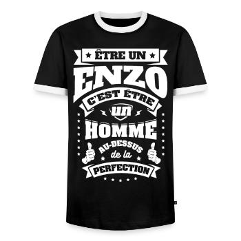 NOM - PRÉNOM - ENZO - T-shirt contrasté Homme - noir/blanc - Devant - AI Model Female 172 light (172cm) & AI Model Male 178 light (178cm)
