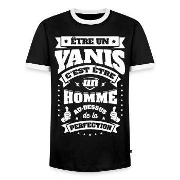 NOM - PRÉNOM - YANIS - T-shirt contrasté Homme - noir/blanc - Devant - AI Model Female 172 light (172cm) & AI Model Male 178 light (178cm)
