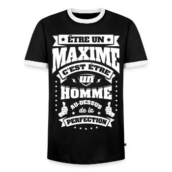 NOM - PRÉNOM - MAXIME - T-shirt contrasté Homme - noir/blanc - Devant - AI Model Female 172 light (172cm) & AI Model Male 178 light (178cm)