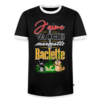 Vache d'herens, marmotte et raclette - T-shirt contrasté Homme - noir/blanc - Devant - AI Model Female 172 light (172cm) & AI Model Male 178 light (178cm)
