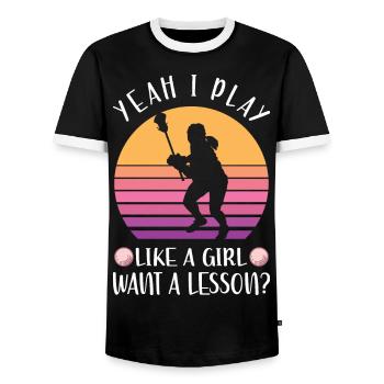 Lacrosse Sport | Spieler Team Trainer Geschenkidee - Männer Kontrast-T-Shirt - Schwarz/Weiß - Vorne - AI Model Female 172 light (172cm) & AI Model Male 178 light (178cm)