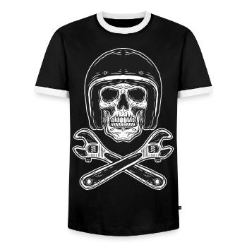 Skull Skull Horror Skeleton Halloween Metal - Men's Ringer Shirt - black/white - Front - AI Model Female 172 light (172cm) & AI Model Male 178 light (178cm)