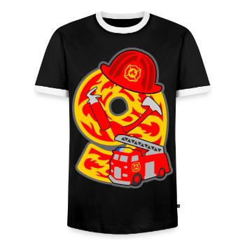 Feuerwehrmann 9. Geburtstagsparty Nummer 9 - 9 Jah - Männer Kontrast-T-Shirt - Schwarz/Weiß - Vorne - AI Model Female 172 light (172cm) & AI Model Male 178 light (178cm)