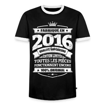 FABRIQUÉ EN 2016 - T-shirt contrasté Homme - noir/blanc - Devant - AI Model Female 172 light (172cm) & AI Model Male 178 light (178cm)