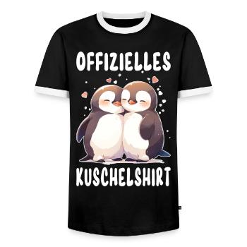 Offizielles Kuschelshirt Pinguine Liebe Herz Süß - Männer Kontrast-T-Shirt - Schwarz/Weiß - Vorne - AI Model Female 172 light (172cm) & AI Model Male 178 light (178cm)