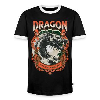 Dragon Fantasy Magic Mysticism Creature Animal Vintage - Men's Ringer Shirt - black/white - Front - AI Model Female 172 light (172cm) & AI Model Male 178 light (178cm)