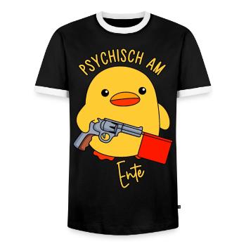 Ente Spielzeugpistole Knallfahne Psychisch am Ente - Männer Kontrast-T-Shirt - Schwarz/Weiß - Vorne - AI Model Female 172 light (172cm) & AI Model Male 178 light (178cm)