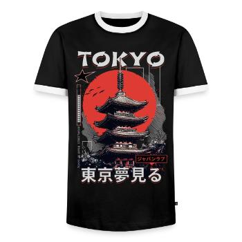 Tokio Japan Pagode Stadt Skyline Sonne Berg - Männer Kontrast-T-Shirt - Schwarz/Weiß - Vorne - AI Model Female 172 light (172cm) & AI Model Male 178 light (178cm)