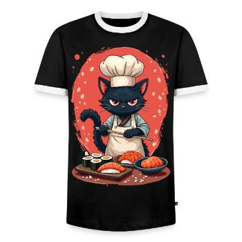 Sushi Chef Katze - Männer Kontrast-T-Shirt - Schwarz/Weiß - Vorne - AI Model Female 172 light (172cm) & AI Model Male 178 light (178cm)