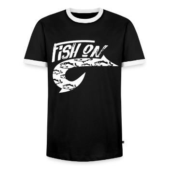 fishing - Men's Ringer Shirt - black/white - Front - AI Model Female 172 light (172cm) & AI Model Male 178 light (178cm)