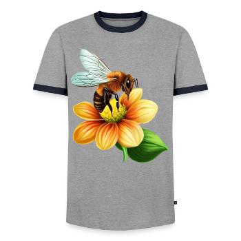 L’abeille mellifère au travail : conception de la pollinisation des fleurs - T-shirt contrasté Homme - gris/marine  - Devant - AI Model Female 172 light (172cm) & AI Model Male 178 light (178cm)