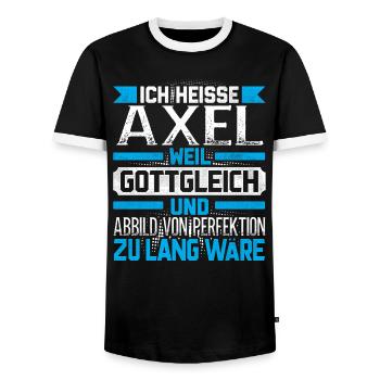AXEL - Gottgleich - Männer Kontrast-T-Shirt - Schwarz/Weiß - Vorne - AI Model Female 172 light (172cm) & AI Model Male 178 light (178cm)