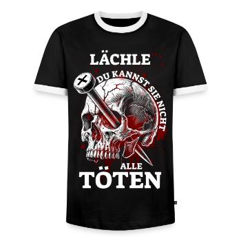 Lächle, du kannst sie nicht alle Töten - Männer Kontrast-T-Shirt - Schwarz/Weiß - Vorne - AI Model Female 172 light (172cm) & AI Model Male 178 light (178cm)