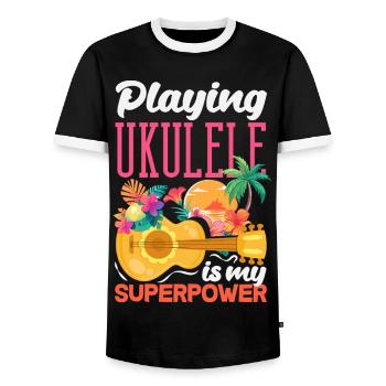 Jouer du ukulélé est mon superpouvoir Musicien d’Hawaï - T-shirt contrasté Homme - noir/blanc - Devant - AI Model Female 172 light (172cm) & AI Model Male 178 light (178cm)