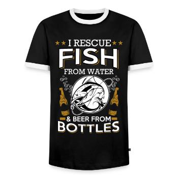 Fishing, beer, fish, fishing, beer bottle - Men's Ringer Shirt - black/white - Front - AI Model Female 172 light (172cm) & AI Model Male 178 light (178cm)