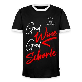 Winegod lustiger Spruch Wein - Männer Kontrast-T-Shirt - Schwarz/Weiß - Vorne - AI Model Female 172 light (172cm) & AI Model Male 178 light (178cm)