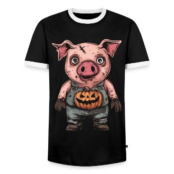 Pig Halloween Funny Zombie - Men's Ringer Shirt - black/white - Front - AI Model Female 172 light (172cm) & AI Model Male 178 light (178cm)
