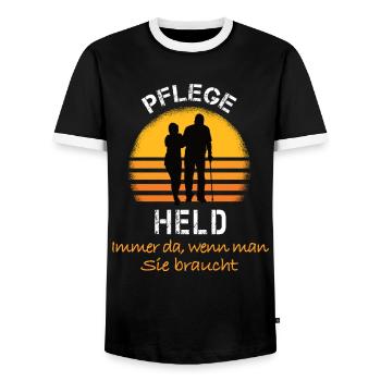 Pflege Held Pflegehero - Männer Kontrast-T-Shirt - Schwarz/Weiß - Vorne - AI Model Female 172 light (172cm) & AI Model Male 178 light (178cm)