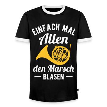 Waldhorn Marsch Hornist Orchester Horn Musiker - Männer Kontrast-T-Shirt - Schwarz/Weiß - Vorne - AI Model Female 172 light (172cm) & AI Model Male 178 light (178cm)