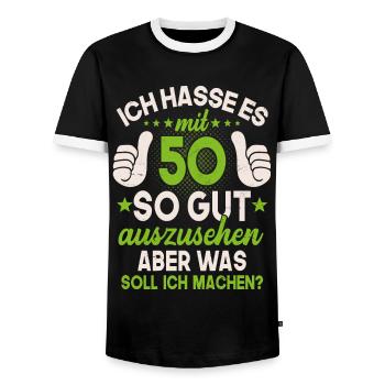 50 Jahre Spruch lustig 50 Geburtstag Geschenk - Männer Kontrast-T-Shirt - Schwarz/Weiß - Vorne - AI Model Female 172 light (172cm) & AI Model Male 178 light (178cm)