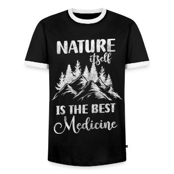 tree hiking environmental protection forester - Men's Ringer Shirt - black/white - Front - AI Model Female 172 light (172cm) & AI Model Male 178 light (178cm)