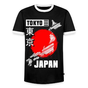 Tokyo World Tour Adventure - Men's Ringer Shirt - black/white - Front - AI Model Female 172 light (172cm) & AI Model Male 178 light (178cm)
