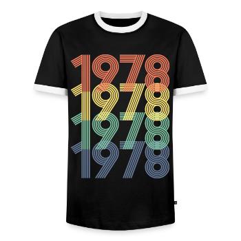 Cool Retro 1978, 44 ans, cadeau de 44e anniversaire - T-shirt contrasté Homme - noir/blanc - Devant - AI Model Female 172 light (172cm) & AI Model Male 178 light (178cm)
