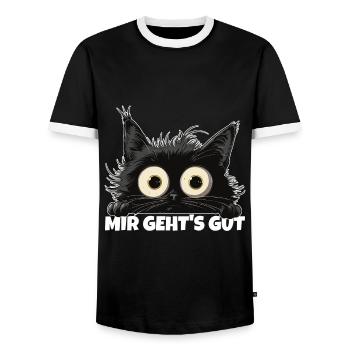 Sarkastische Katze Mir geht's gut lustiger Spruch - Männer Kontrast-T-Shirt - Schwarz/Weiß - Vorne - AI Model Female 172 light (172cm) & AI Model Male 178 light (178cm)