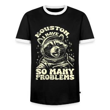 Vintage Raccoon Houston I Have So Many Problems - Men's Ringer Shirt - black/white - Front - AI Model Female 172 light (172cm) & AI Model Male 178 light (178cm)