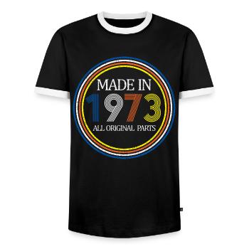 Made In 1973 Original Parts 50th Birthday Gift - Men's Ringer Shirt - black/white - Front - AI Model Female 172 light (172cm) & AI Model Male 178 light (178cm)