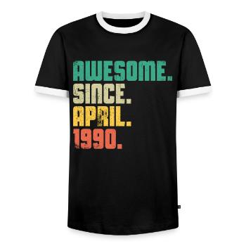 Awesome Since April 1990 - Men's Ringer Shirt - black/white - Front - AI Model Female 172 light (172cm) & AI Model Male 178 light (178cm)