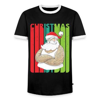 Retro Christmas Gifts. Tattooed Santa. Humorous. - Men's Ringer Shirt - black/white - Front - AI Model Female 172 light (172cm) & AI Model Male 178 light (178cm)