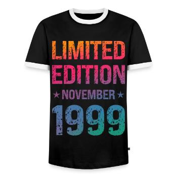 Limited Edition 25 Geburtstag Party Jahrgang 1999 - Männer Kontrast-T-Shirt - Schwarz/Weiß - Vorne - AI Model Female 172 light (172cm) & AI Model Male 178 light (178cm)