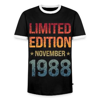 Édition limitée fête d’anniversaire Vintage 1988 - T-shirt contrasté Homme - noir/blanc - Devant - AI Model Female 172 light (172cm) & AI Model Male 178 light (178cm)