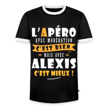 Alexis Cadeau Humour personnalisé cadeau alexis - T-shirt contrasté Homme - noir/blanc - Devant - AI Model Female 172 light (172cm) & AI Model Male 178 light (178cm)