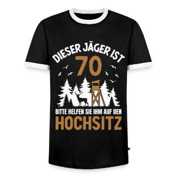 70. Geburtstag Jäger 70 Jahre Jagd Hochsitz - Männer Kontrast-T-Shirt - Schwarz/Weiß - Vorne - AI Model Female 172 light (172cm) & AI Model Male 178 light (178cm)