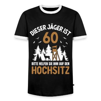 60. Geburtstag Jäger 60 Jahre Jagd Hochsitz - Männer Kontrast-T-Shirt - Schwarz/Weiß - Vorne - AI Model Female 172 light (172cm) & AI Model Male 178 light (178cm)