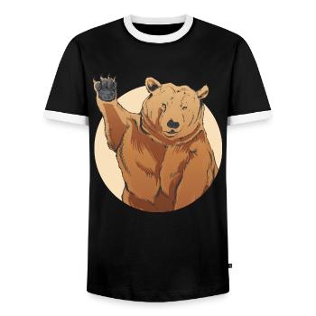 Russian bear with the slogan Russian soul for - Men's Ringer Shirt - black/white - Front - AI Model Female 172 light (172cm) & AI Model Male 178 light (178cm)