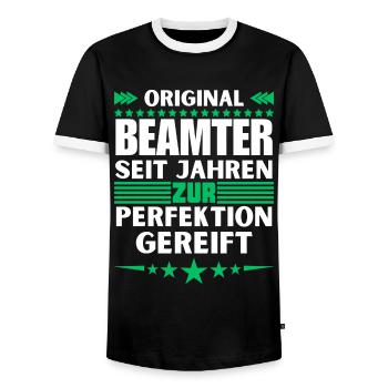 Zur Perfektion gereifter Beamter - Männer Kontrast-T-Shirt - Schwarz/Weiß - Vorne - AI Model Female 172 light (172cm) & AI Model Male 178 light (178cm)