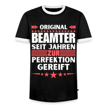 Zur Perfektion gereifter Beamter - Männer Kontrast-T-Shirt - Schwarz/Weiß - Vorne - AI Model Female 172 light (172cm) & AI Model Male 178 light (178cm)