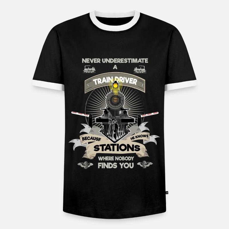Never underestimate a train driver - Männer Kontrast-T-Shirt - Schwarz/Weiß