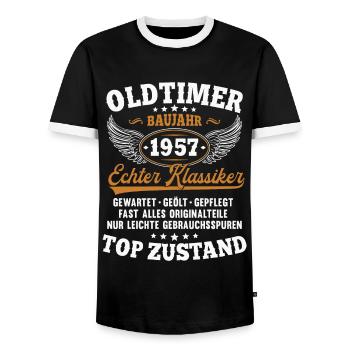 Oldtimer Baujahr 1957 Jahrgang Geburtstag Geschenk - Männer Kontrast-T-Shirt - Schwarz/Weiß - Vorne - AI Model Female 172 light (172cm) & AI Model Male 178 light (178cm)