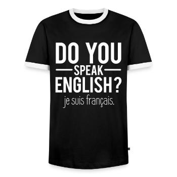 Do you speak english je suis francais humour - T-shirt contrasté Homme - noir/blanc - Devant - AI Model Female 172 light (172cm) & AI Model Male 178 light (178cm)