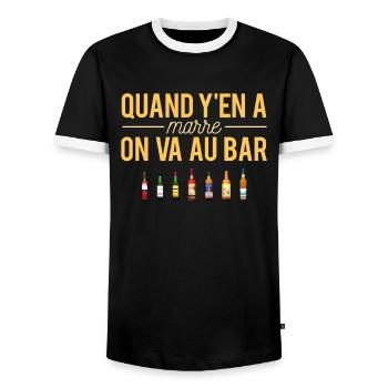 Quand y'en a marre on va au bar alcool humour - T-shirt contrasté Homme - noir/blanc - Devant - AI Model Female 172 light (172cm) & AI Model Male 178 light (178cm)