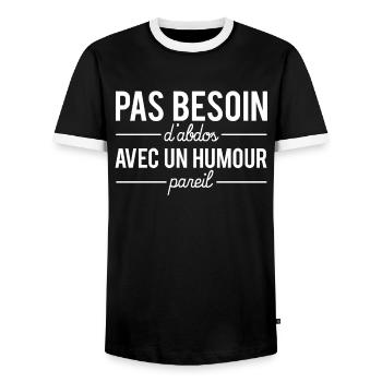 Pas besoin d'abdos avec un humour pareil corps - T-shirt contrasté Homme - noir/blanc - Devant - AI Model Female 172 light (172cm) & AI Model Male 178 light (178cm)