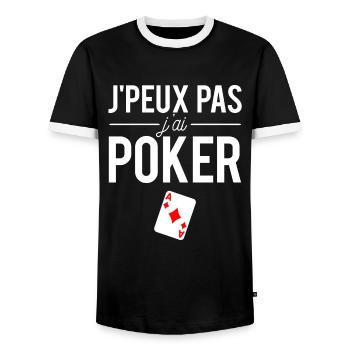 J'peux pas j'ai poker jeu de cartes humour - T-shirt contrasté Homme - noir/blanc - Devant - AI Model Female 172 light (172cm) & AI Model Male 178 light (178cm)